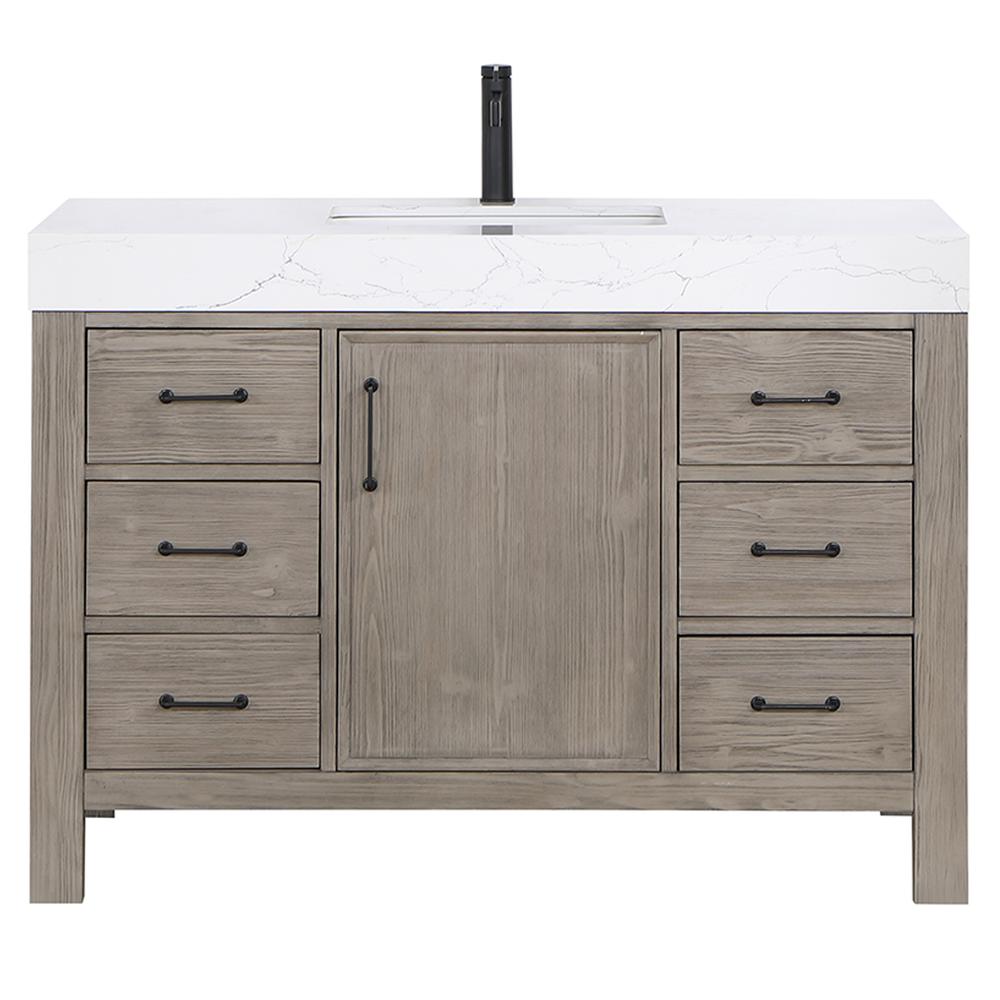 Free-standing Single Bathroom Vanity with Composite top in Lightning White. Picture 1