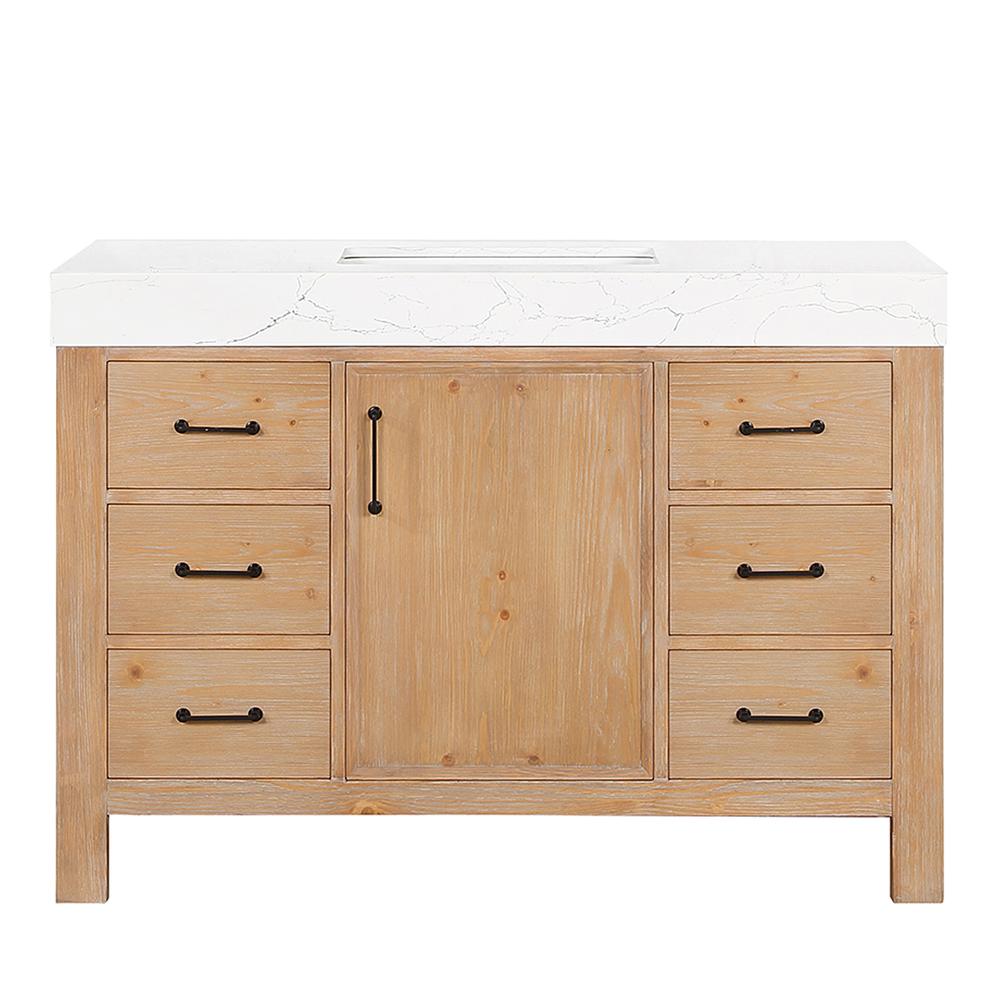 Free-standing Single Bathroom Vanity with Composite top in Lightning White. Picture 2