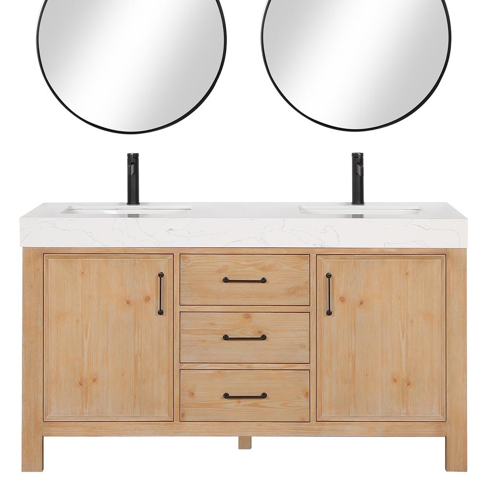 Free-standing Double Bathroom Vanity with Composite top and Mirror. Picture 2