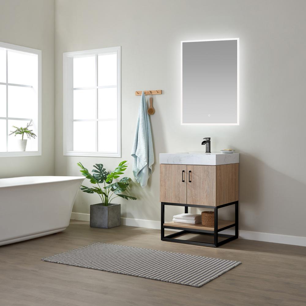 24B" Single Vanity with White Grain Stone Countertop With Mirror. Picture 6
