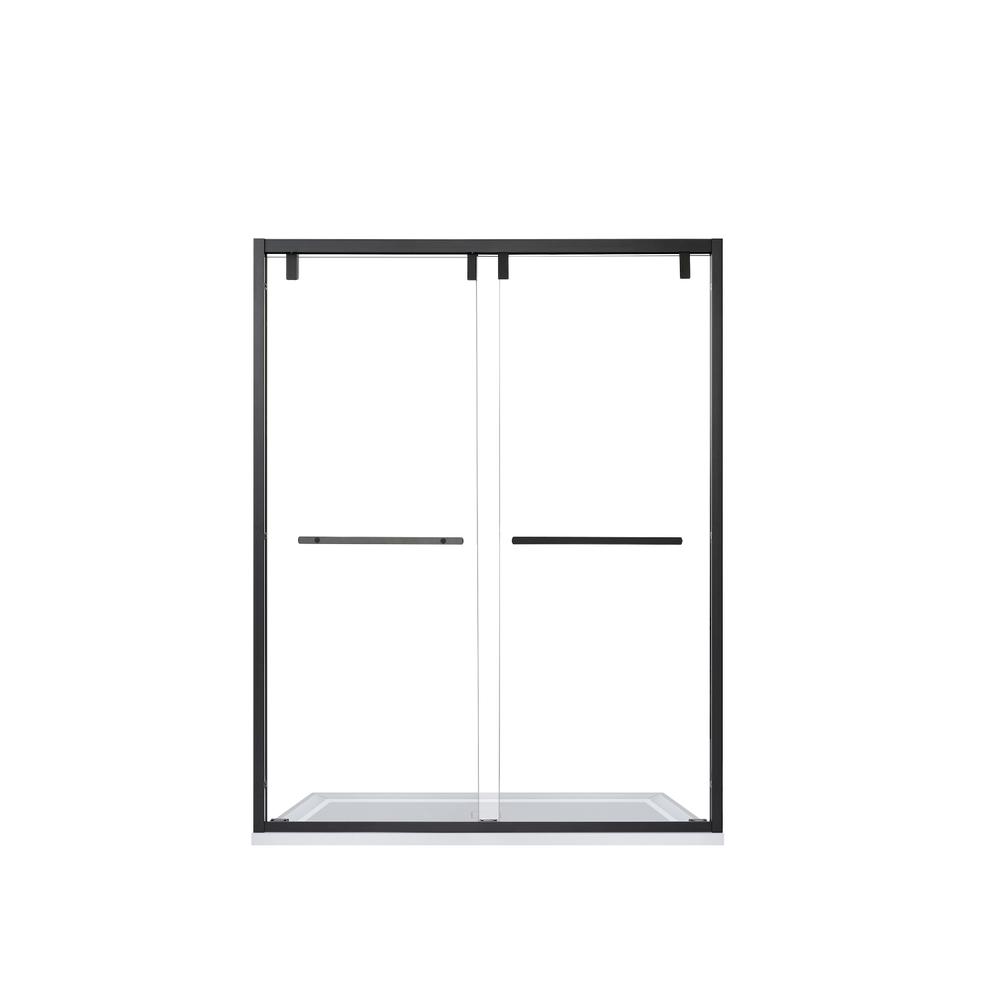 Brescia 60" W x 76" H Double Sliding Framed Shower Door in Matte Black. Picture 1