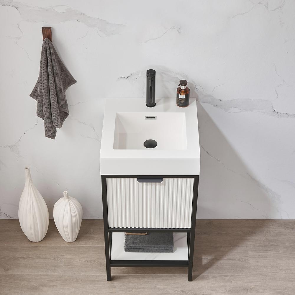 Single Sink Bath Vanity in White with One-Piece Composite Stone Sink Top. Picture 7