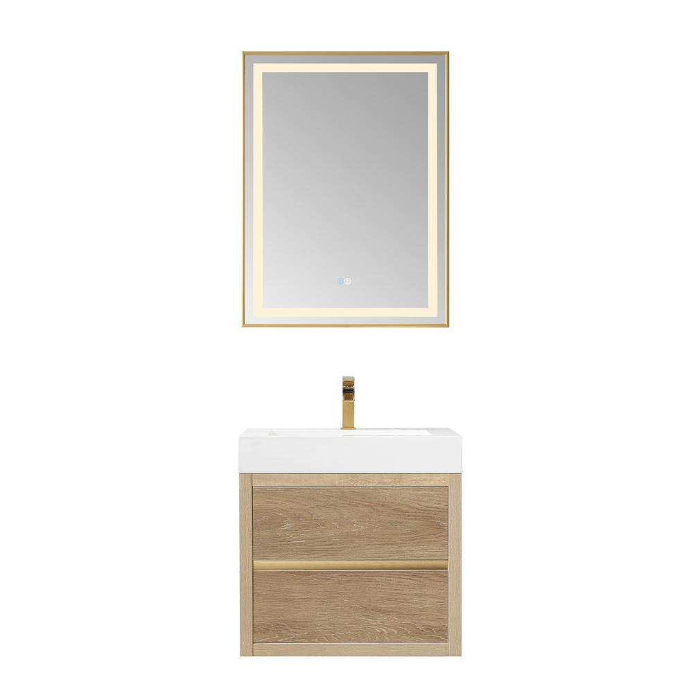 Single Sink Wall-Mount Bath Vanity Composite Integral Square Sink Top, Mirror. Picture 1