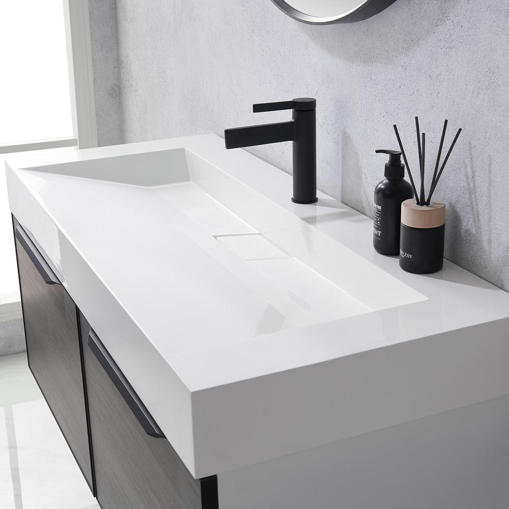 Single Sink Bath Vanity One-Piece Composite Stone Sink Top and Mirror. Picture 8