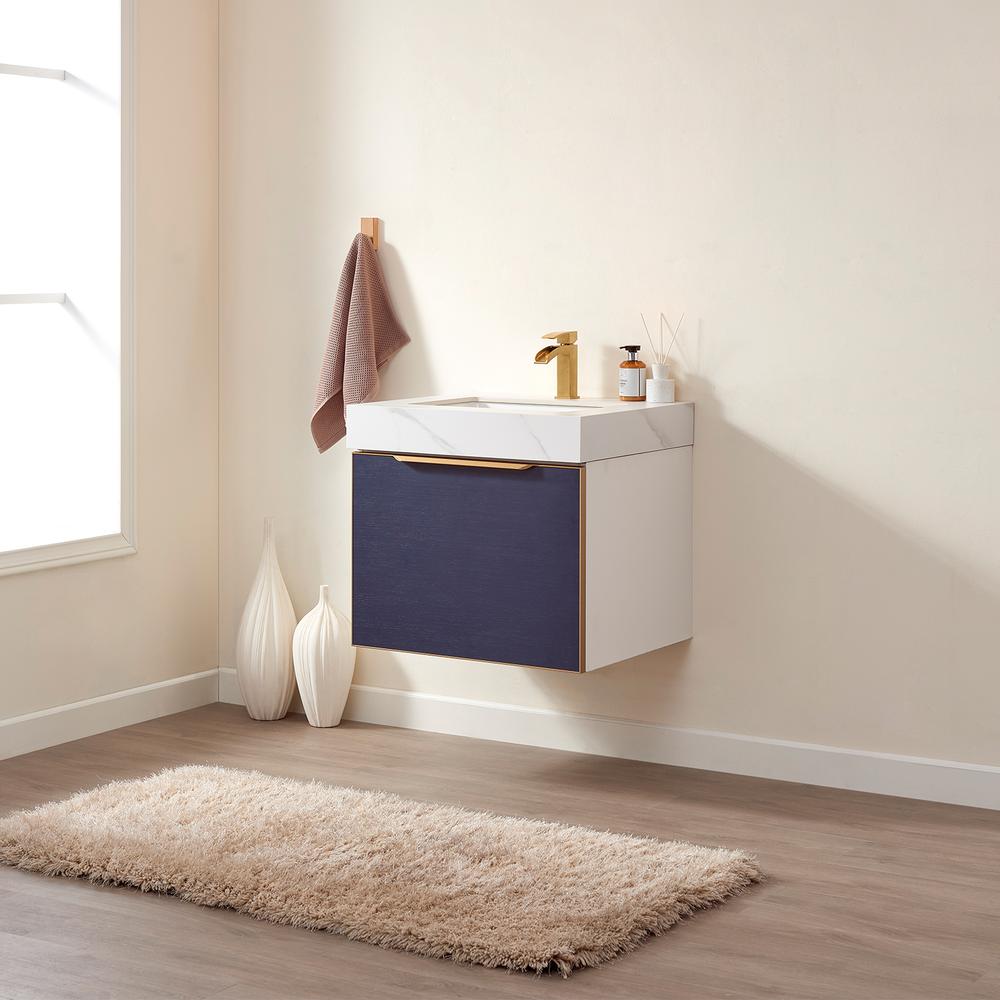 Alicante 24" Single Sink Bath Vanity in Blue with White Sintered Stone Top. Picture 9