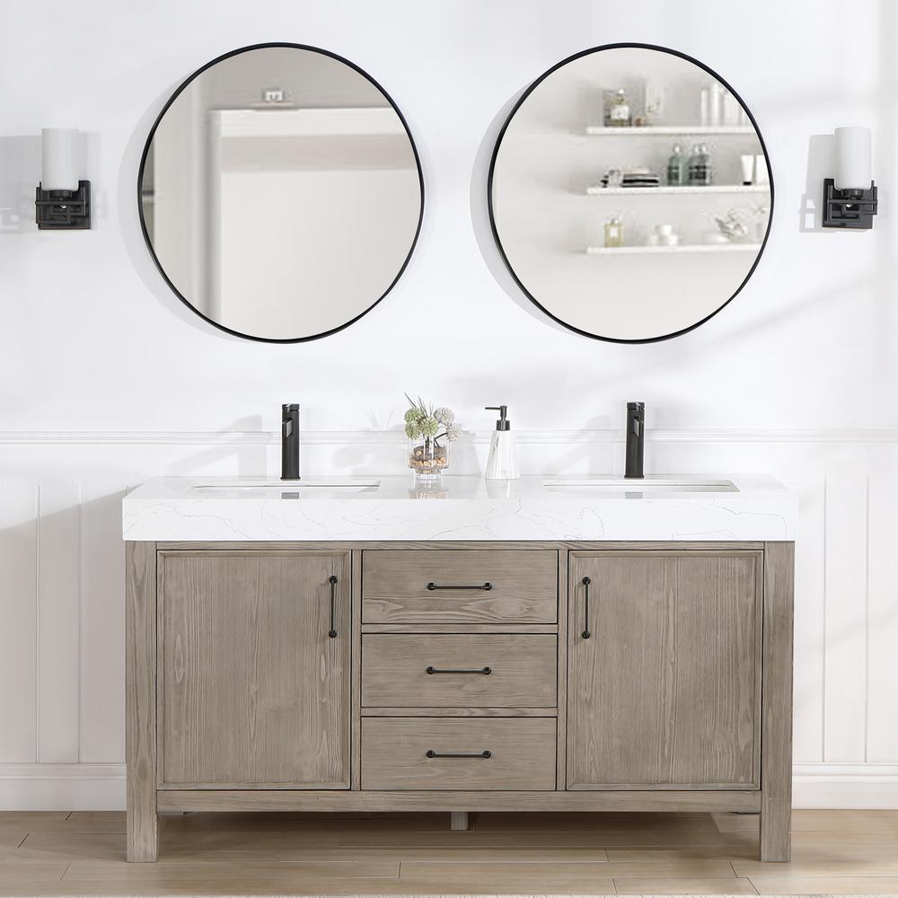 Free-standing Double Bathroom Vanity with Composite top and Mirror. Picture 10