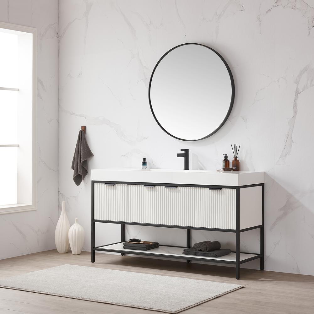 Single Sink Bath Vanity with One-Piece Composite Stone Sink Top and Mirror. Picture 5