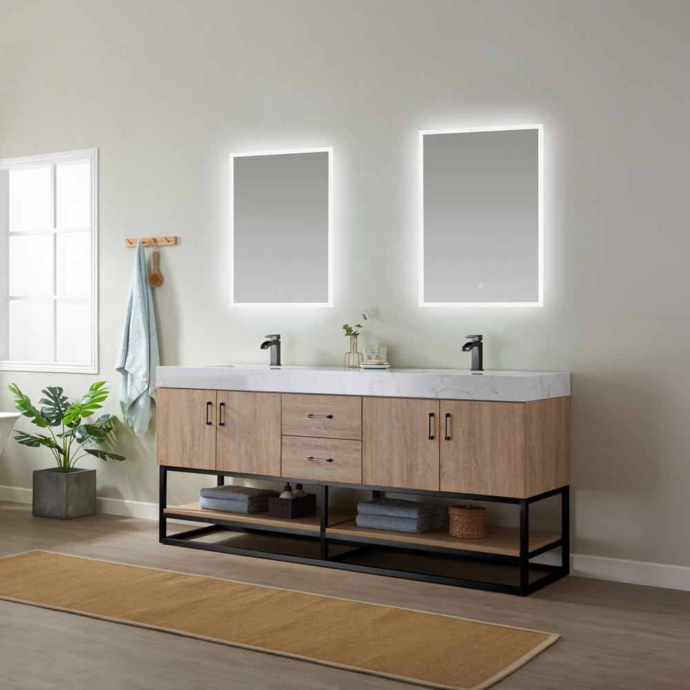 72B" Double Vanity with White Grain Stone Countertop With Mirror. Picture 7