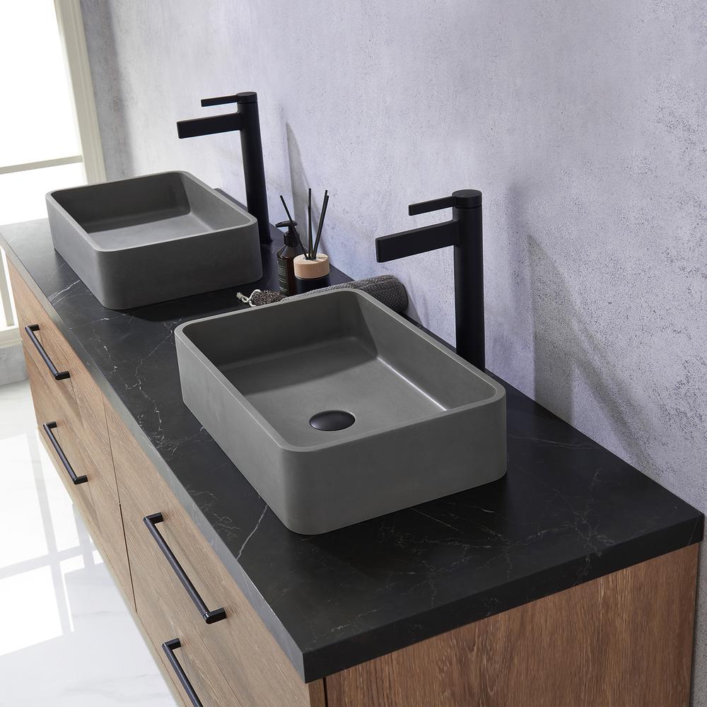 Double Sink Bath Vanity with Black Sintered Stone Top with Concrete Sink. Picture 9