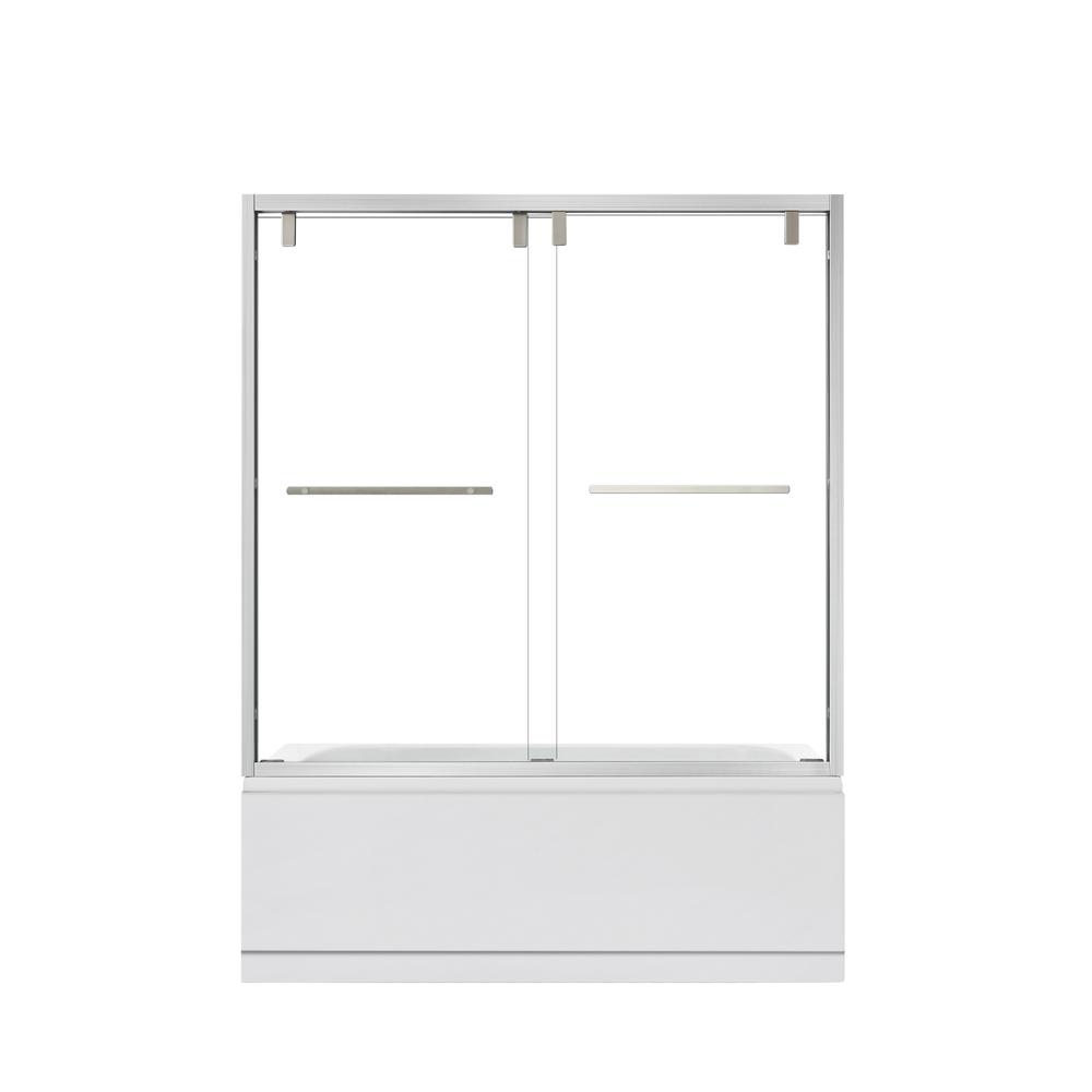 Brescia 60" W x 58" H Double Sliding Framed Tub Door in Brushed Nickel. Picture 1