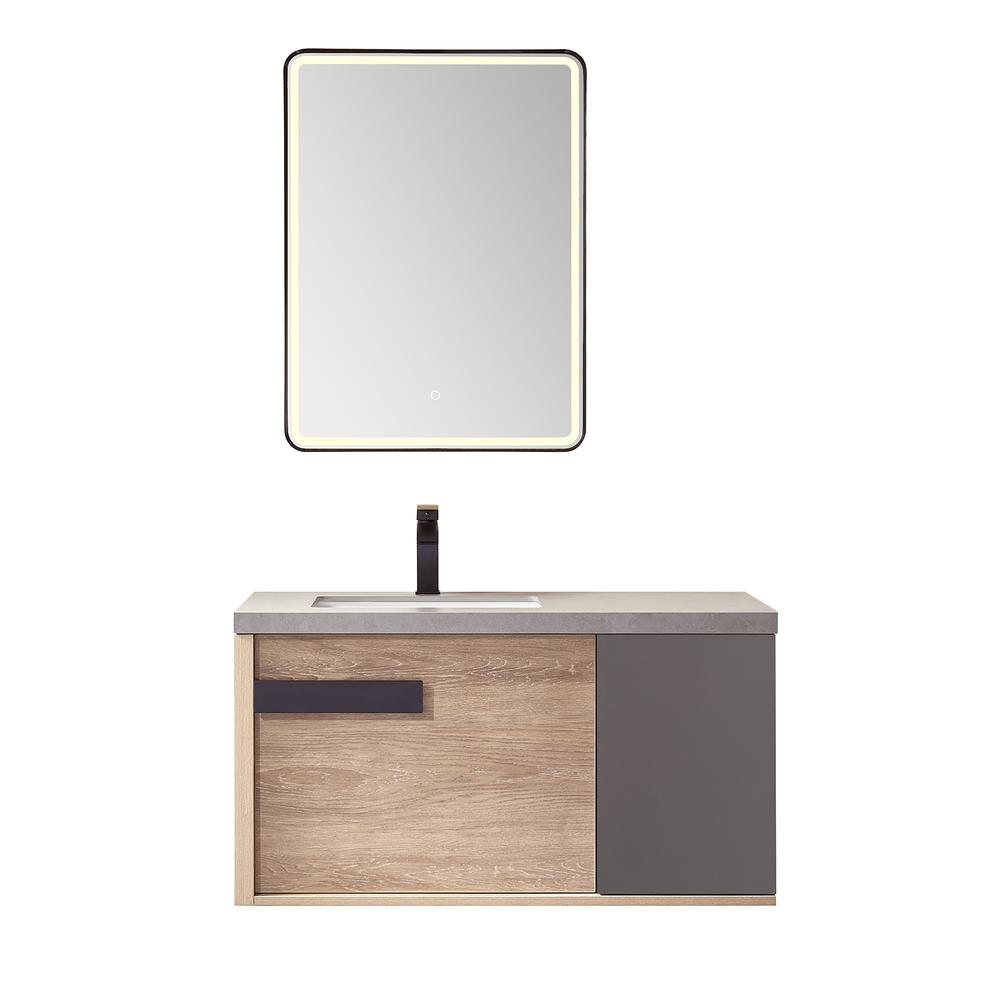 Carcastillo 40" Single Sink Bath Vanity with Grey Sintered Stone Top and Mirror. Picture 1