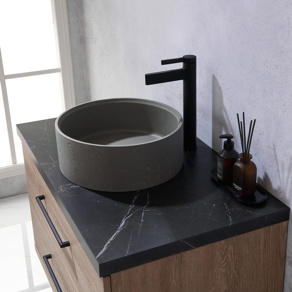 Single Sink Bath Vanity with Black Sintered Stone Top with Concrete Sink. Picture 8