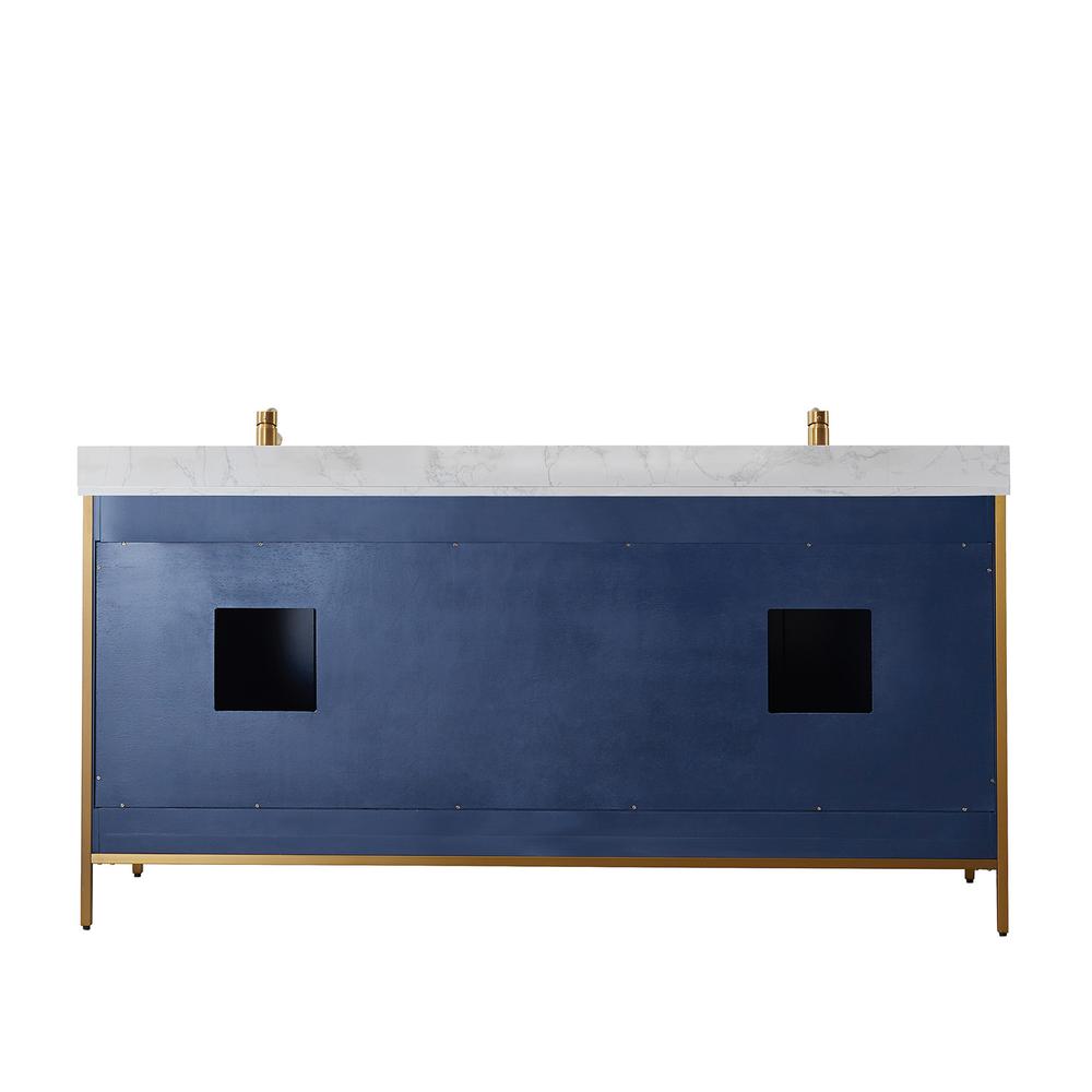 Vanity in Royal Blue with White Composite Grain Stone Countertop Without Mirror. Picture 2