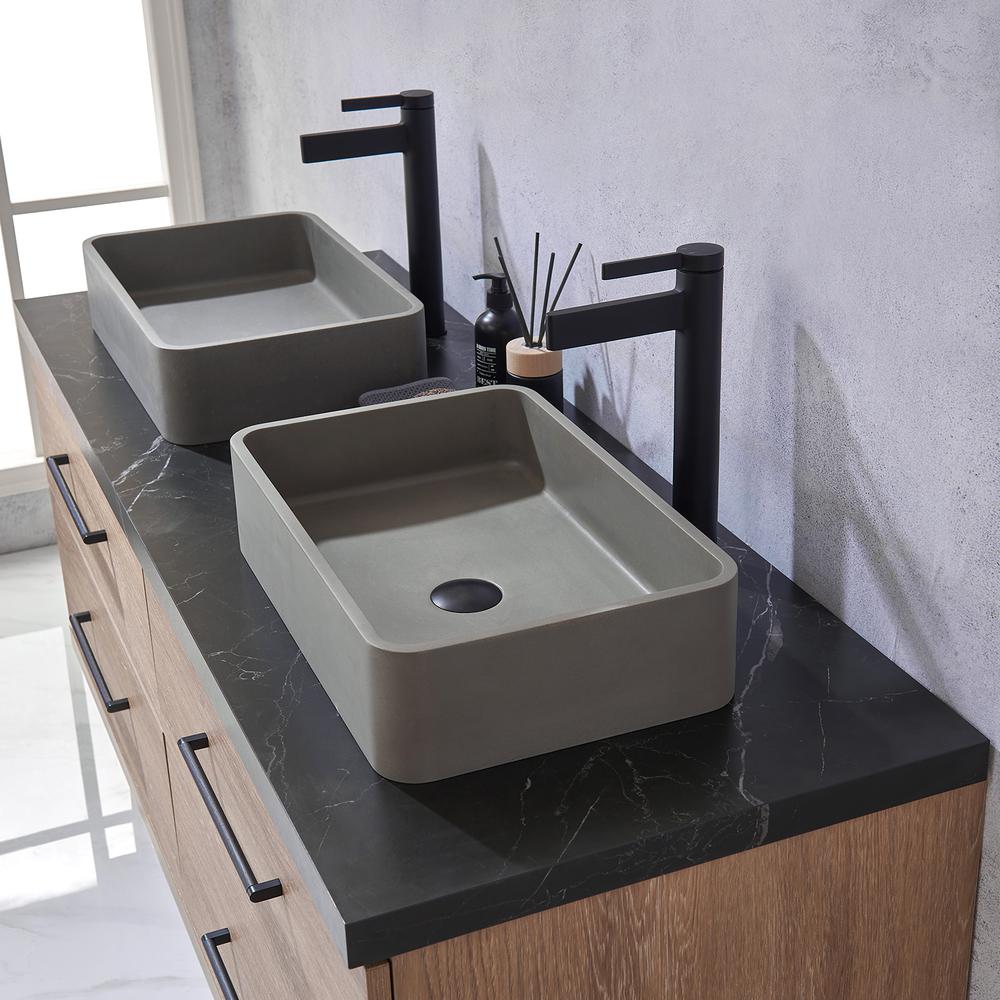 Double Sink Bath Vanity with Black Sintered Stone Top with Concrete Sink. Picture 4