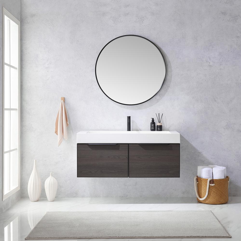 Single Sink Bath Vanity One-Piece Composite Stone Sink Top and Mirror. Picture 4