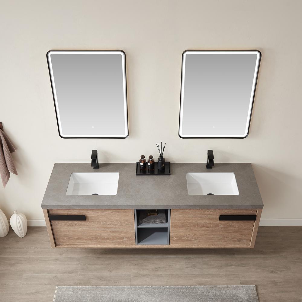 Carcastillo 72" Double Sink Bath Vanity with Grey Sintered Stone Top and Mirror. Picture 6