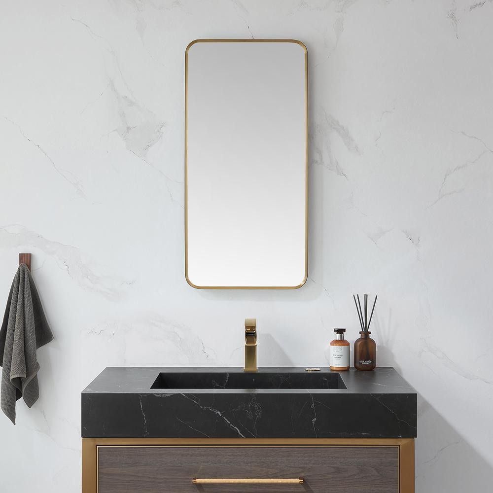 Mutriku 18 in. W x 36 in. H Rectangle Metal Wall Mirror in Brushed Gold. Picture 3