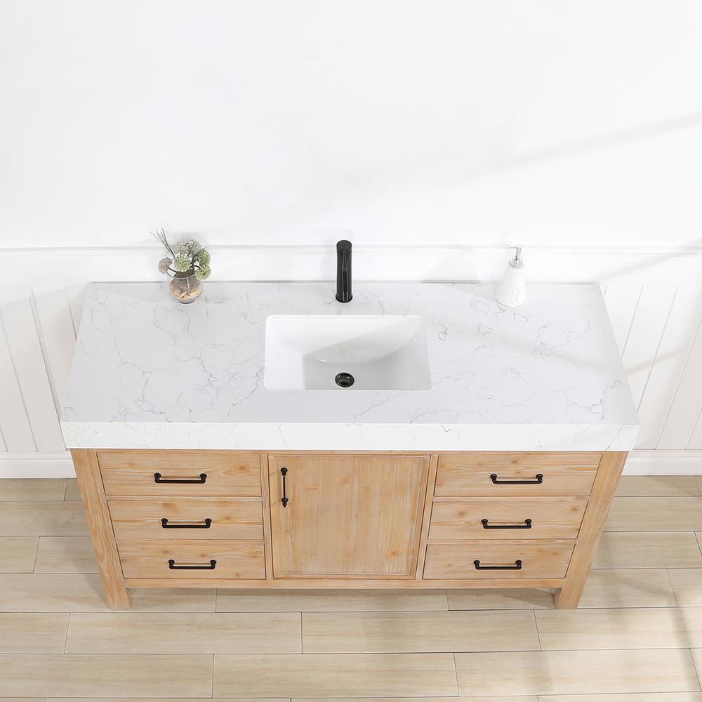 Free-standing Single Bathroom Vanity with Composite top in Lightning White. Picture 5