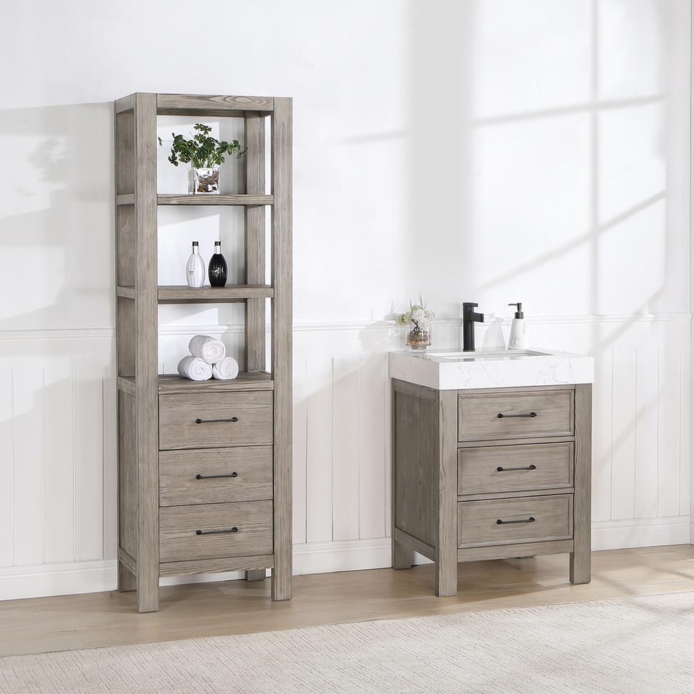 Free-standing Single Bathroom Vanity with Composite top in Lightning White. Picture 4