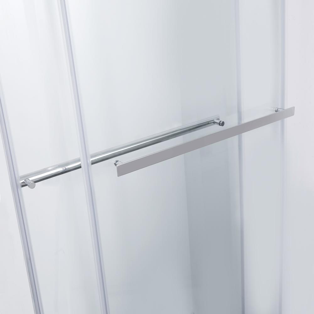 Spezia 56" W x 76" H Double Sliding Frameless Shower Door in Polished Chrome. Picture 4