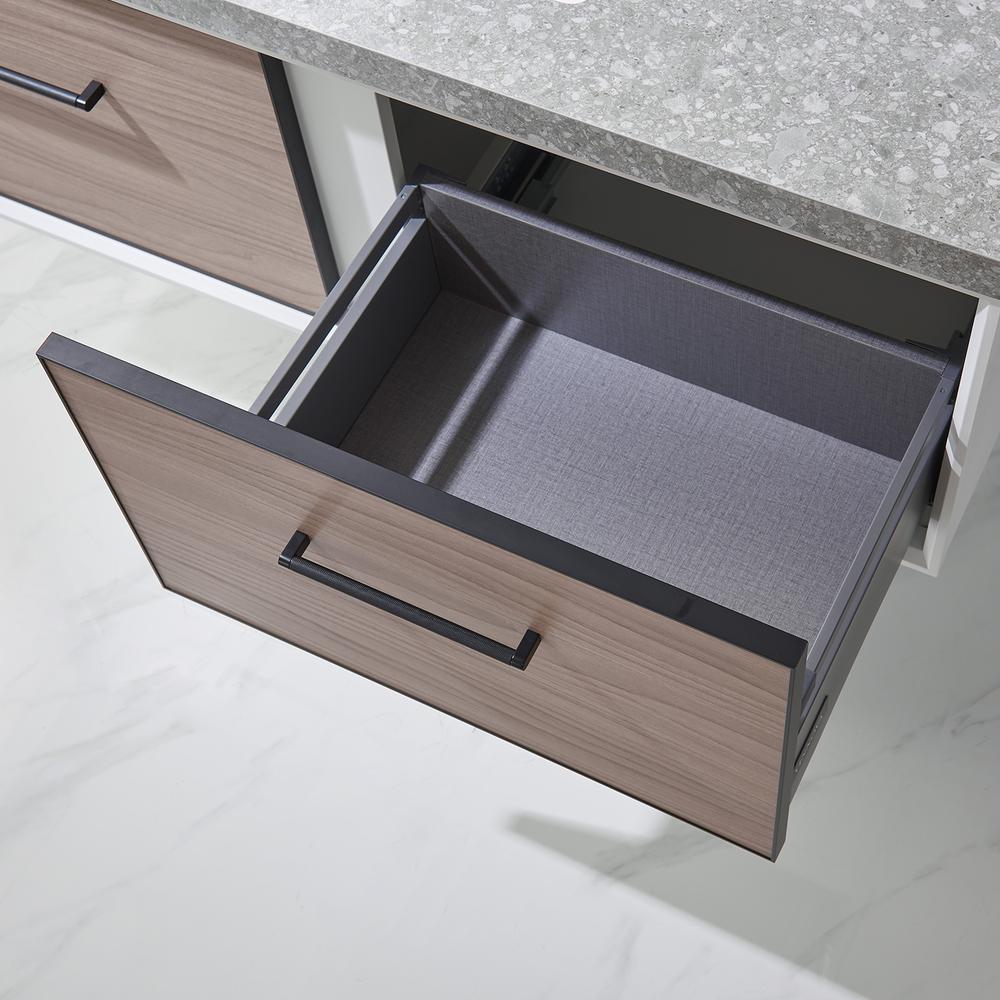 Single Sink Bath Vanity in Light Walnut with Grey Sintered Stone Top and Mirror. Picture 10