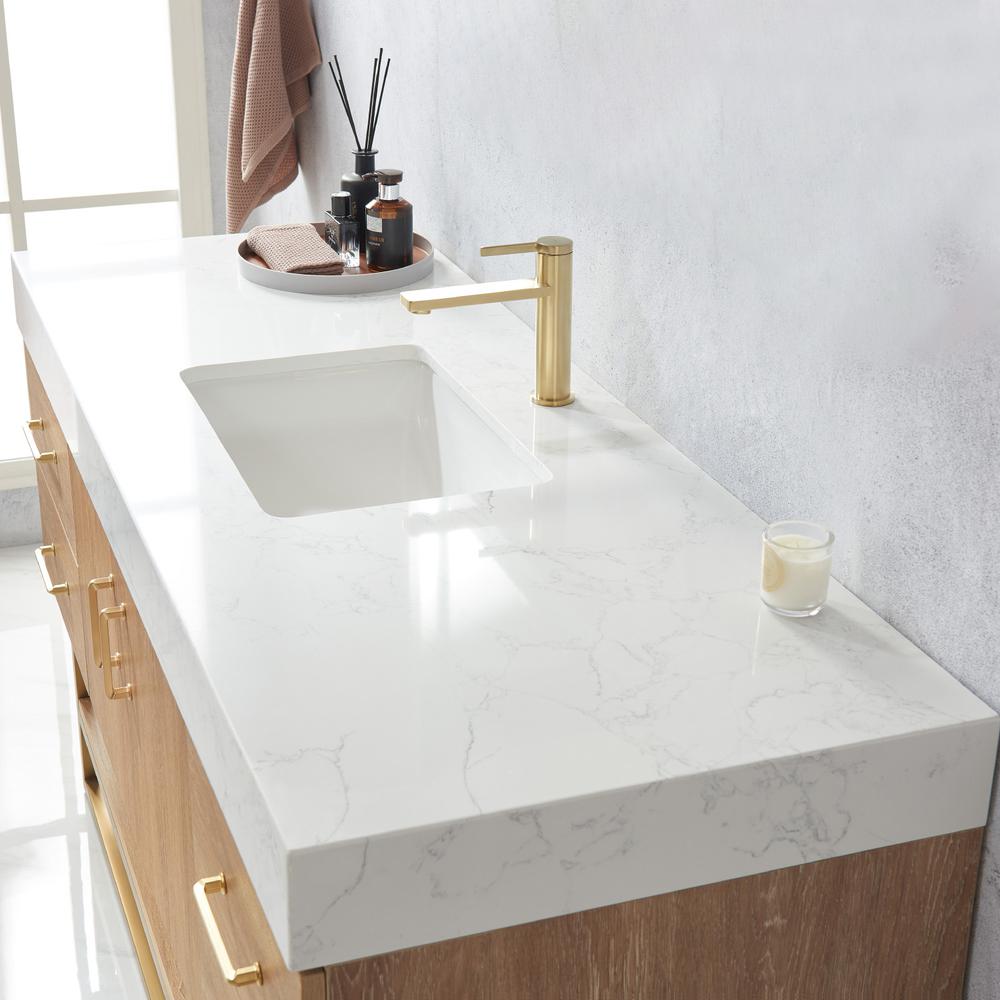 60" Single Sink Bath Vanity with White Grain Stone Countertop. Picture 6