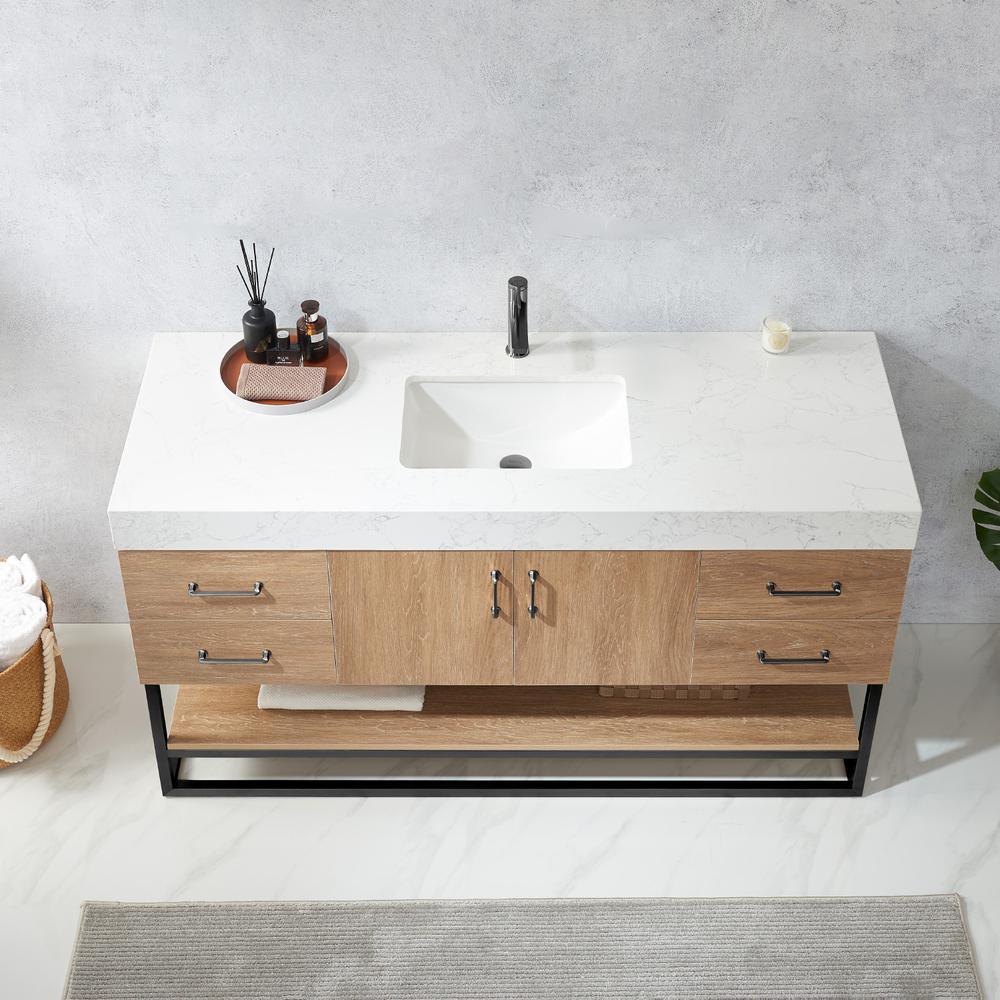 60BS" Single Sink Bath Vanity with White Grain Stone Countertop. Picture 5
