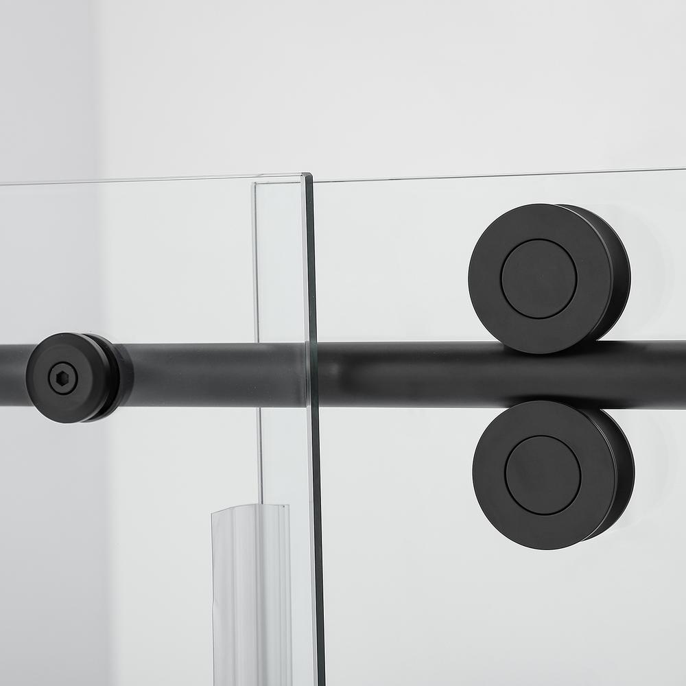 Villena 56" W x 78" H Single Sliding Frameless Shower Door in Matte Black. Picture 3