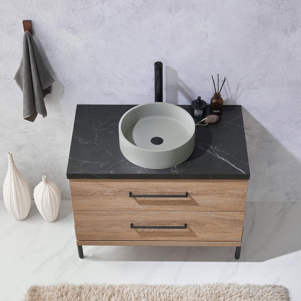 Single Sink Bath Vanity with Black Sintered Stone Top with Concrete Sink. Picture 7