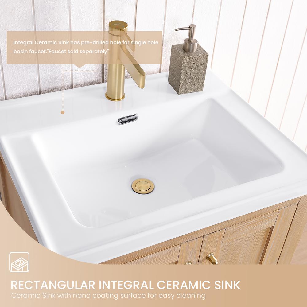 Single Sink Bath Vanity in Fir Wood Brown with Drop-In White Ceramic Basin. Picture 8