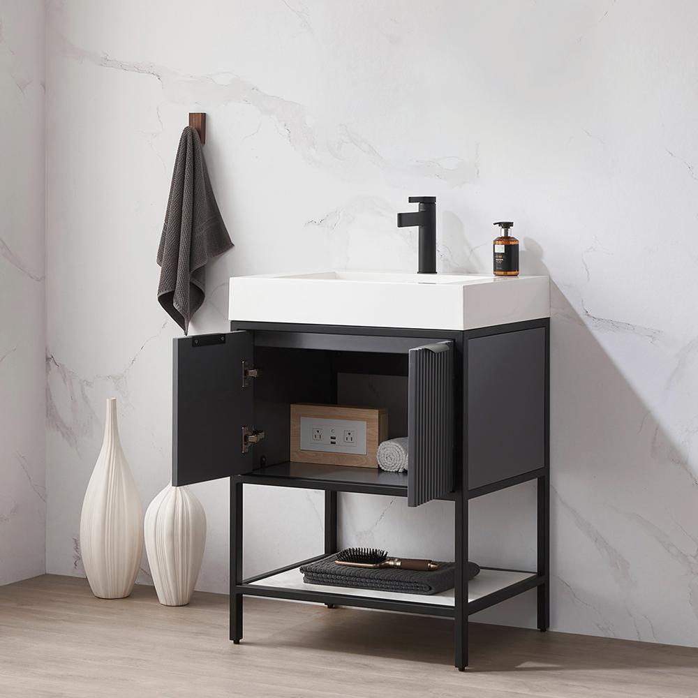 Single Sink Bath Vanity in Grey with One-Piece Composite Stone Sink Top. Picture 6