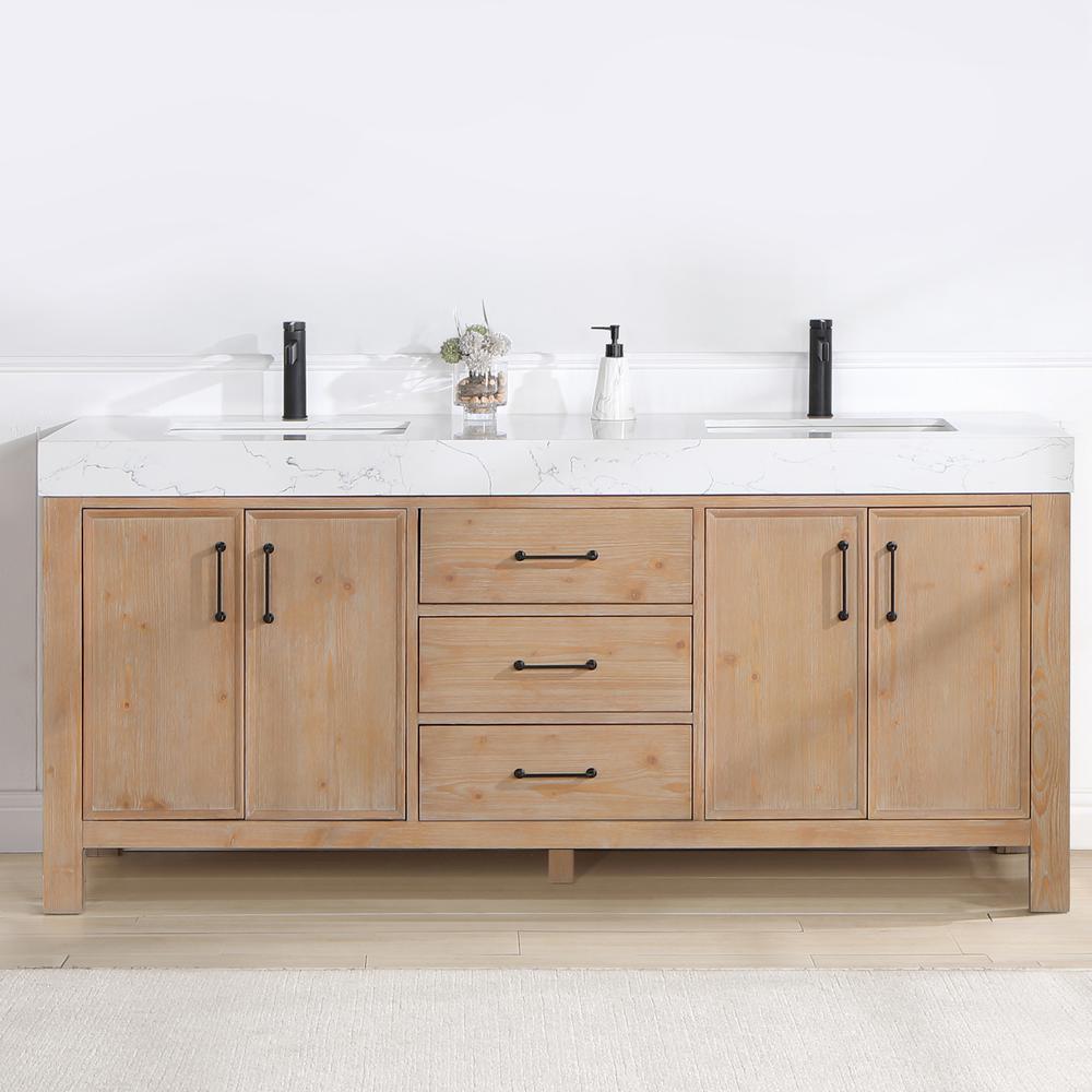Free-standing Double Bathroom Vanity with Composite top in Lightning White. Picture 10