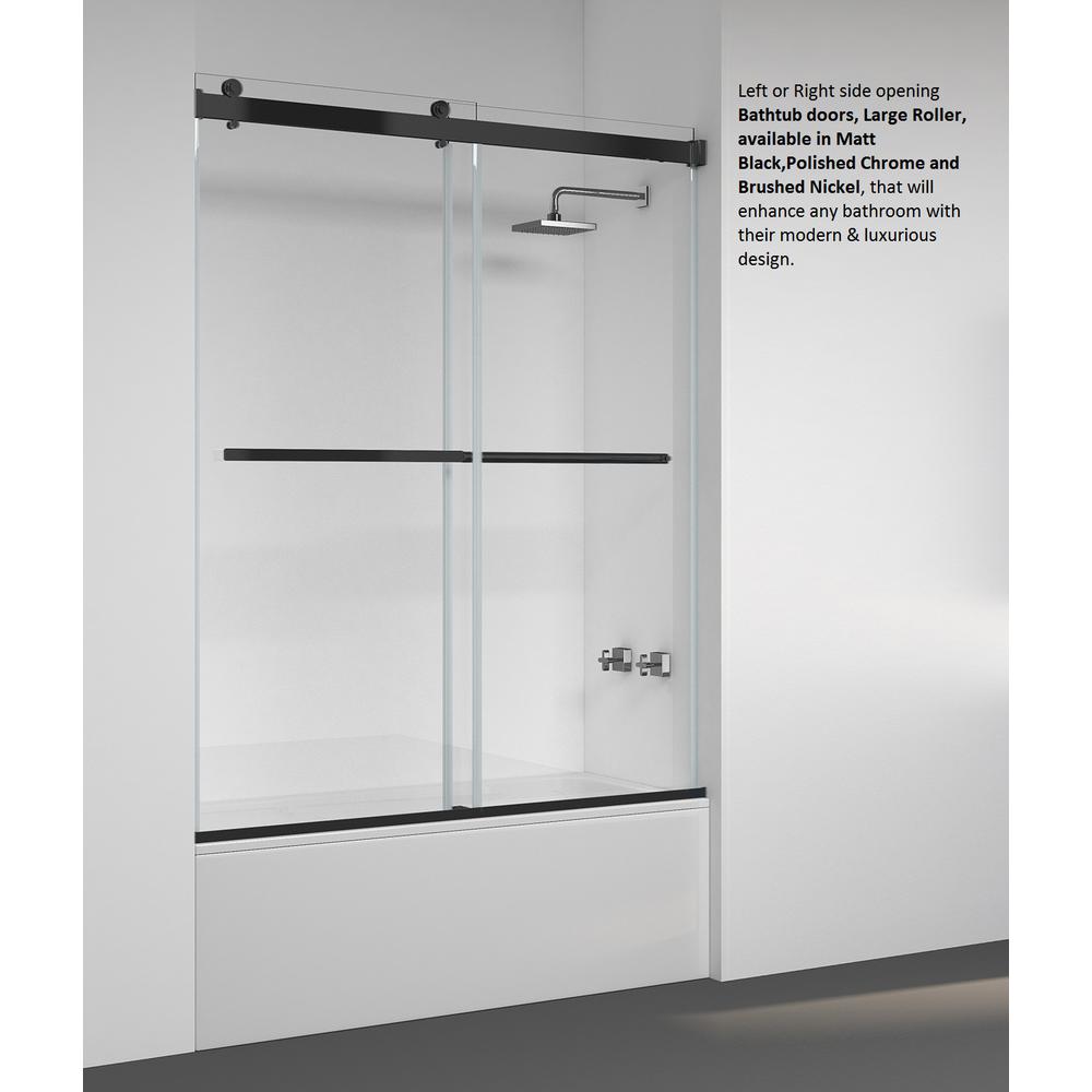 Spezia 60" W x 58" H Double Sliding Frameless Tub Door in Brushed Nickel. Picture 10