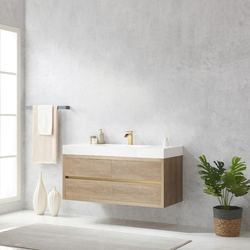 Single Sink Wall-Mount Bath Vanity with Composite Integral Square Sink Top. Picture 4
