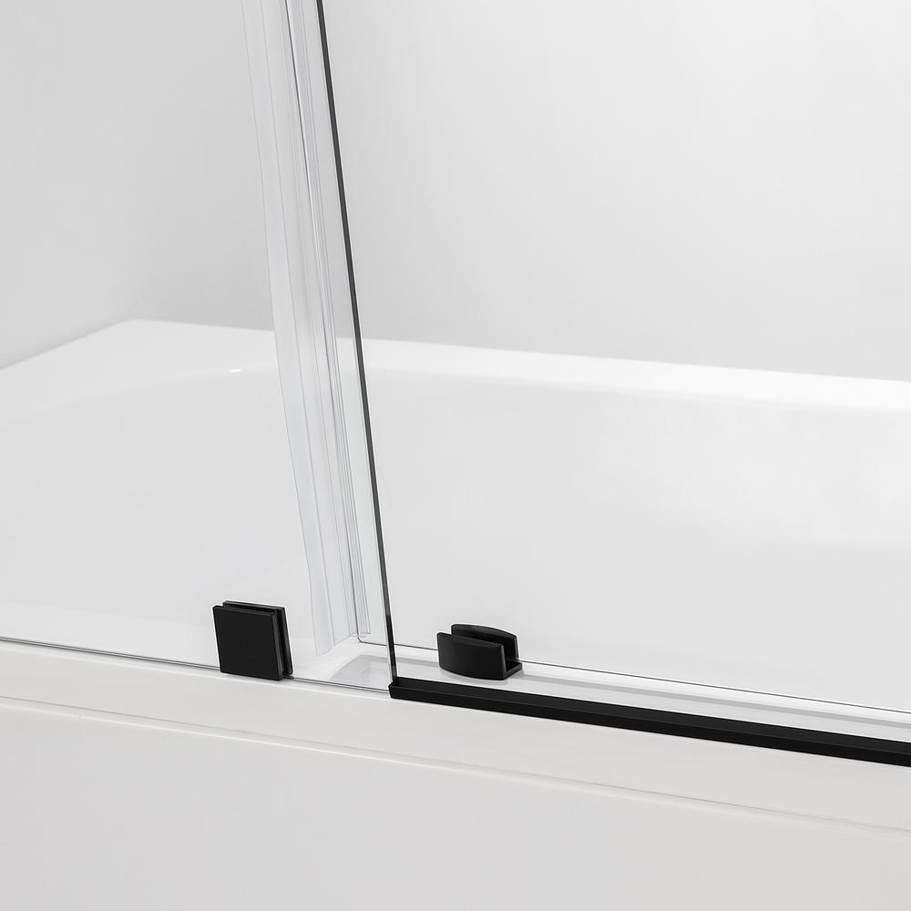 Villena 56" W x 78" H Single Sliding Frameless Shower Door in Matte Black. Picture 7