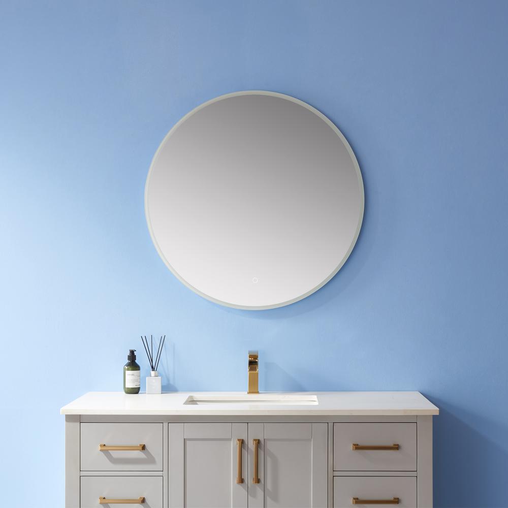 32''Modern & Contemporary Frameless Lighted Round Bathroom Mirror. Picture 5