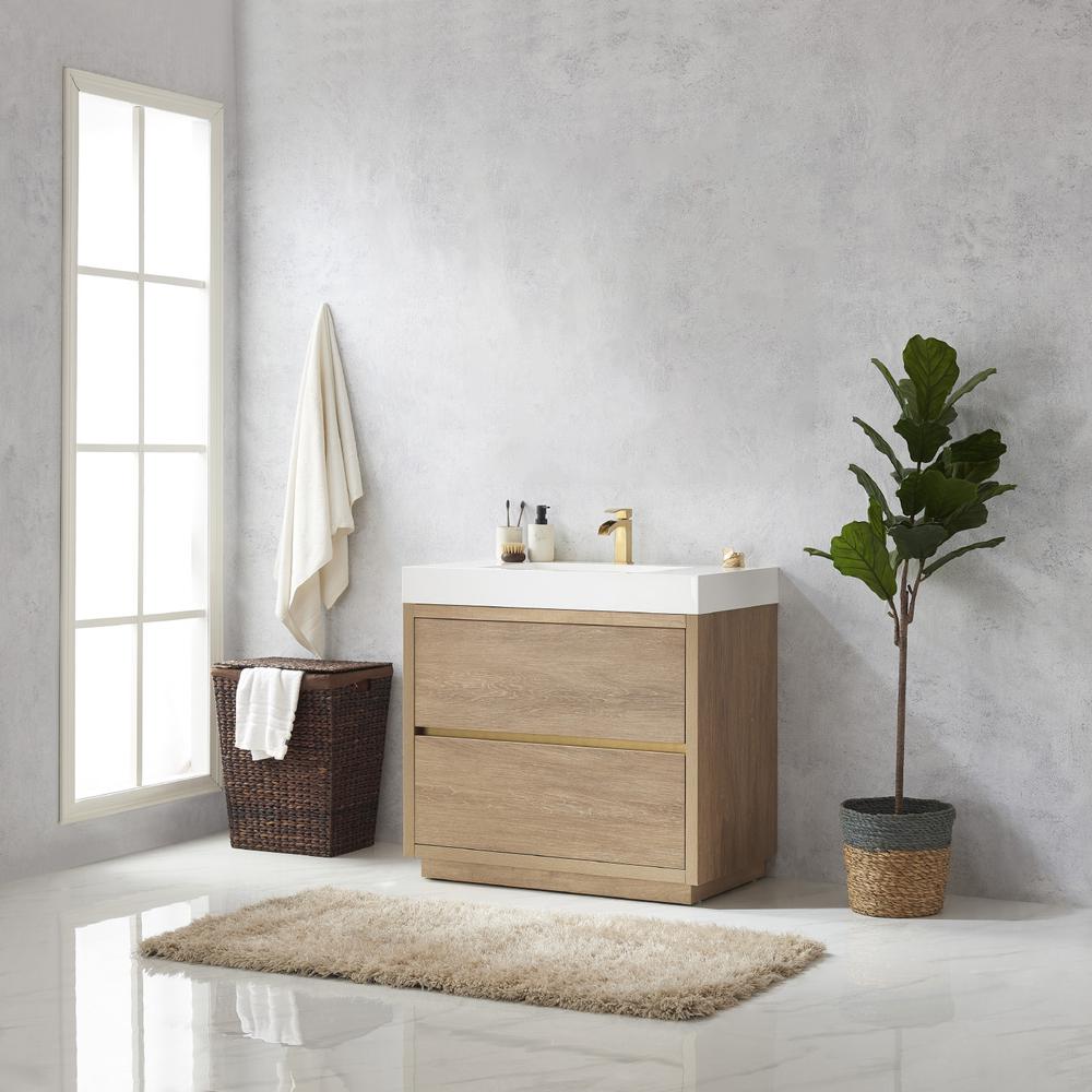 Single Sink Bath Vanity with White Composite Integral Square Sink Top. Picture 4