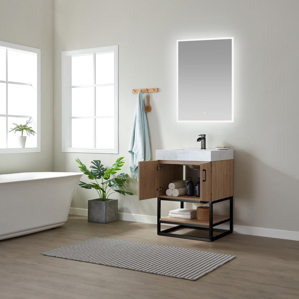24B" Single Vanity with White Grain Stone Countertop With Mirror. Picture 9