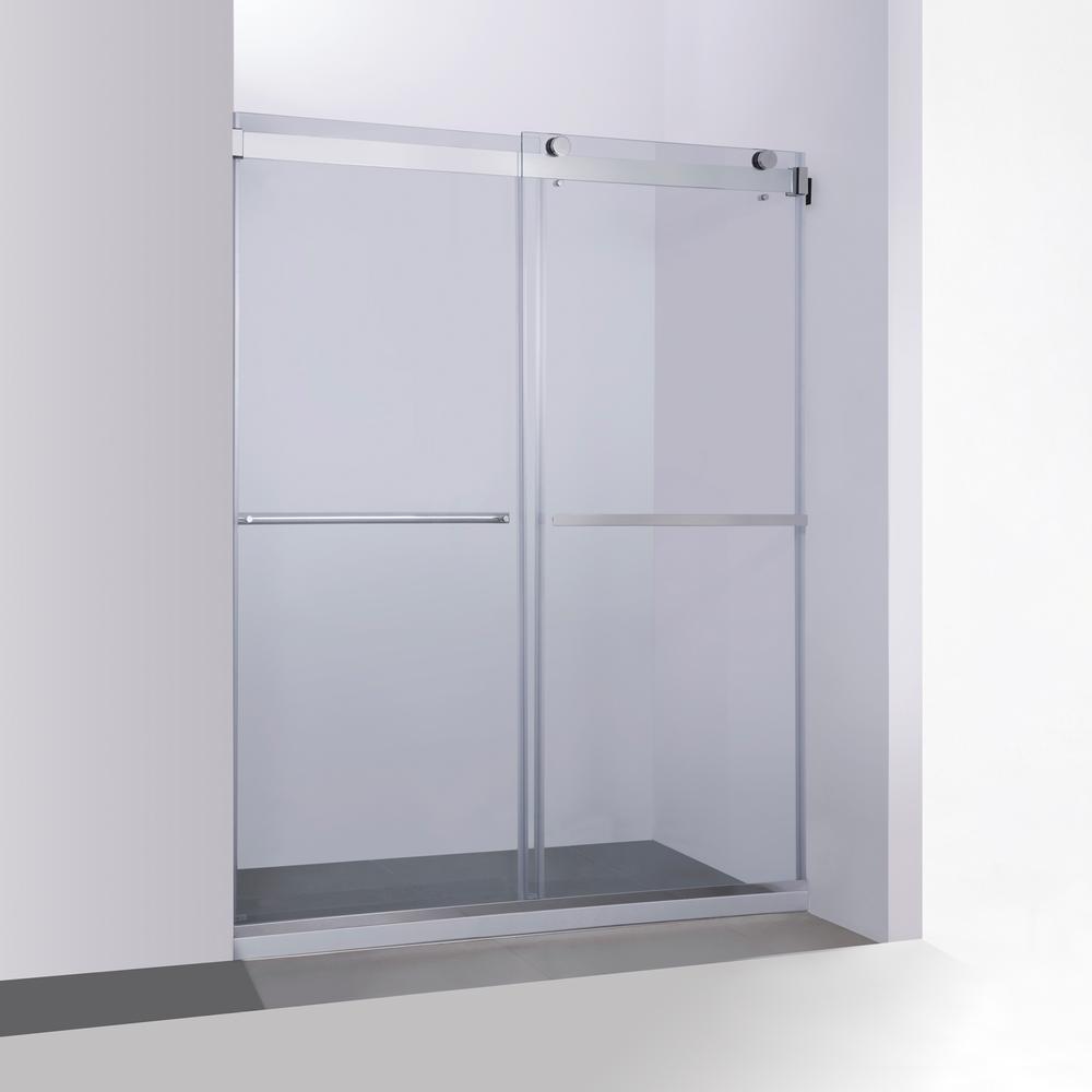 Spezia 60" W x 76" H Double Sliding Frameless Shower Door in Polished Chrome. Picture 2