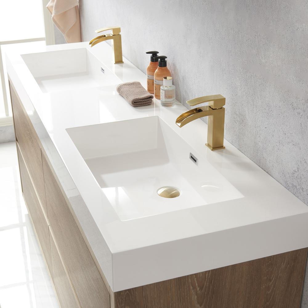 Double Sink Bath Vanity with White Composite Integral Square Sink Top. Picture 8