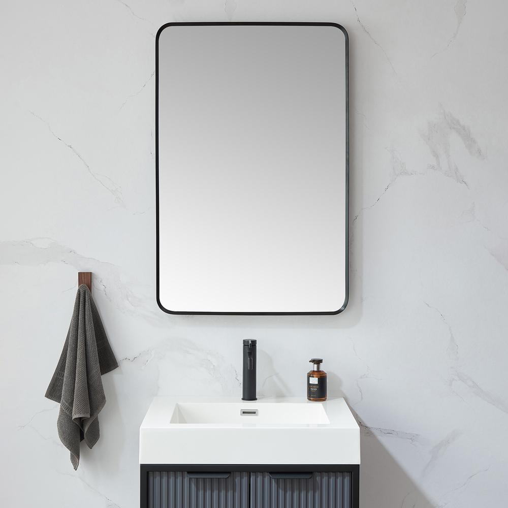 Mutriku 24 in. W x 36 in. H Rectangle Metal Wall Mirror in Brushed Black. Picture 3