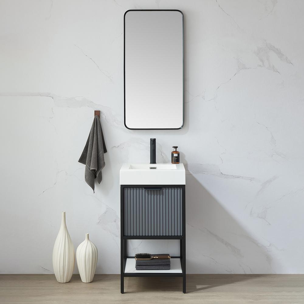 Mutriku 18 in. W x 36 in. H Rectangle Metal Wall Mirror in Brushed Black. Picture 7
