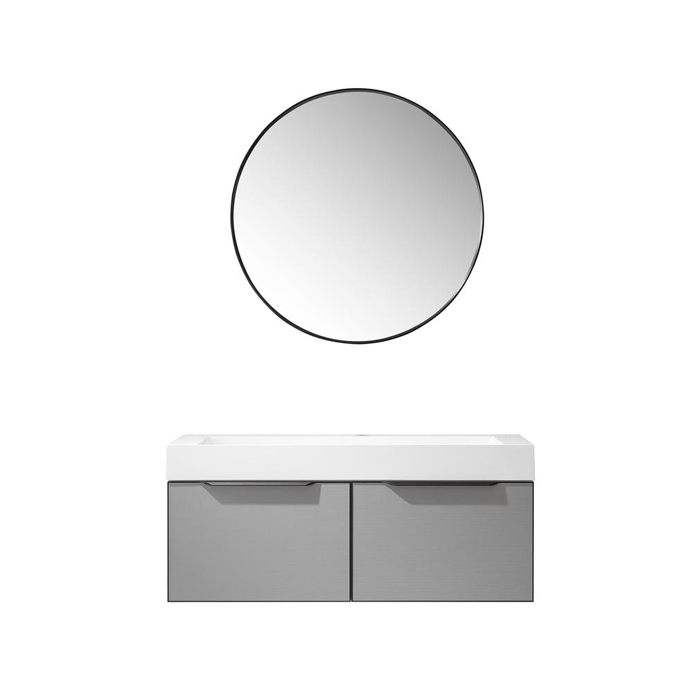 Single Sink Bath Vanity in Grey One-Piece Composite Stone Sink Top and Mirror. Picture 2