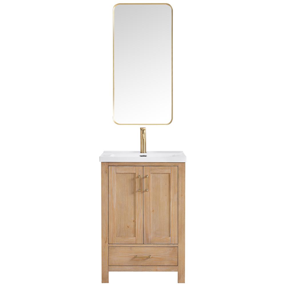 Single Sink Bath Vanity with Drop-In White Ceramic Basin and Mirror. Picture 1