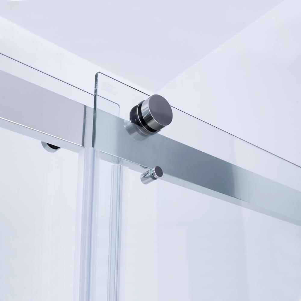 Spezia 56" W x 76" H Double Sliding Frameless Shower Door in Polished Chrome. Picture 3