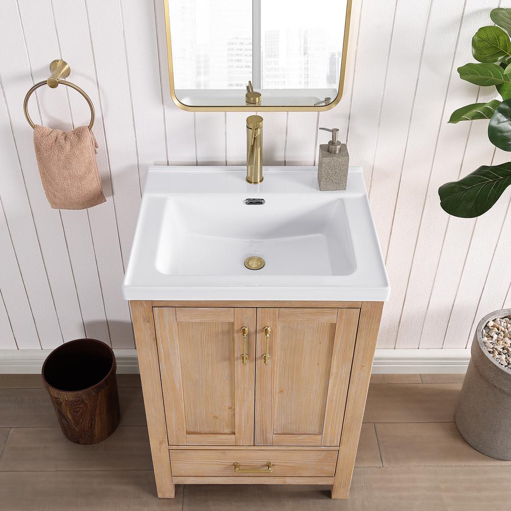 Single Sink Bath Vanity with Drop-In White Ceramic Basin and Mirror. Picture 7
