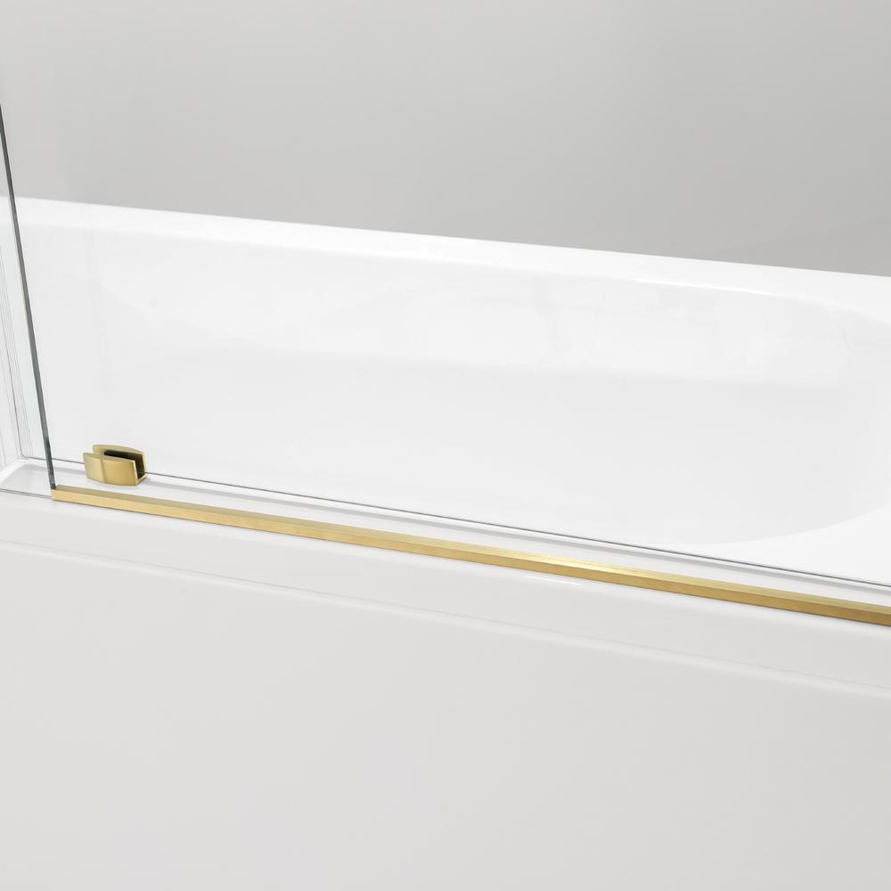 Villena 60" W x 58" H Single Sliding Frameless Tub Door in Brushed Gold. Picture 4