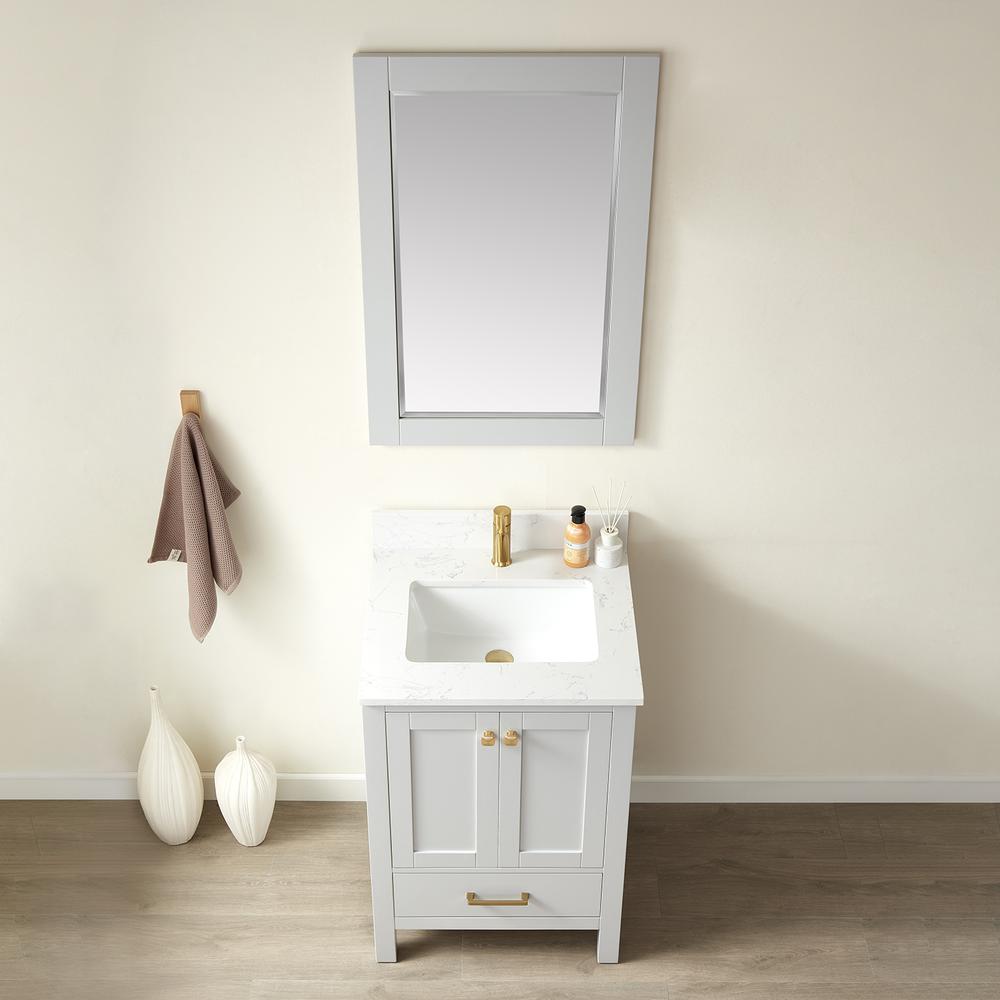 Single Vanity and Composite Carrara White Stone Countertop and Mirror. Picture 6