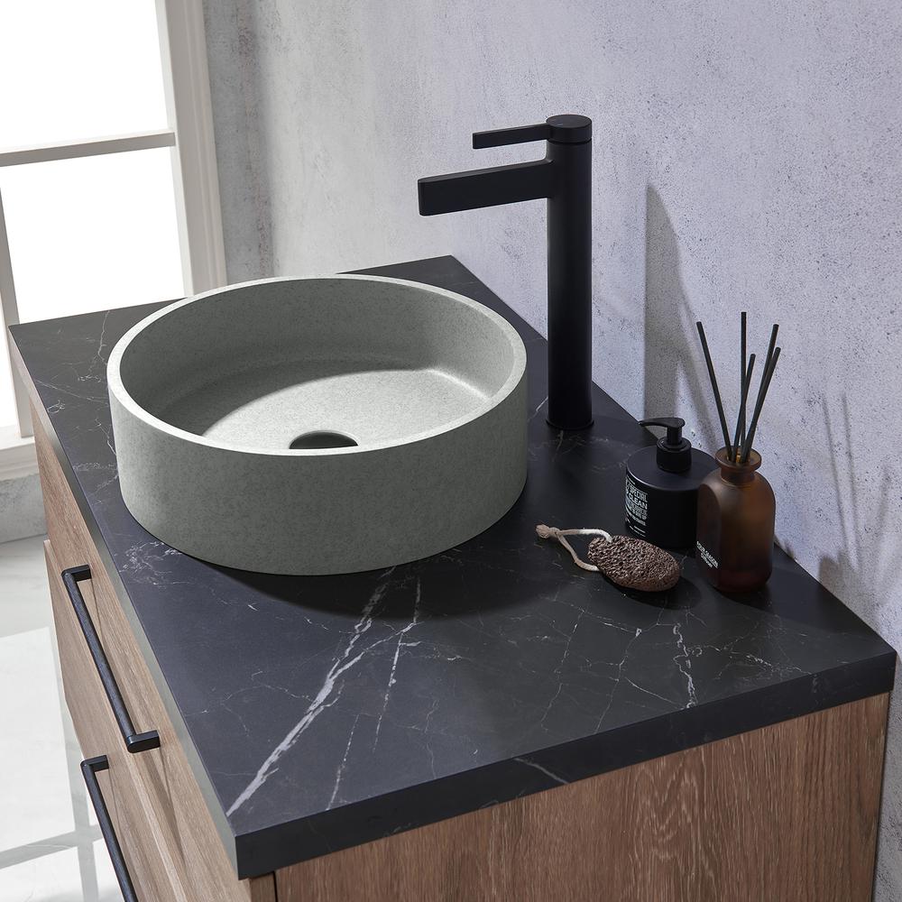 Single Sink Bath Vanity with Black Sintered Stone Top with Concrete Sink. Picture 8