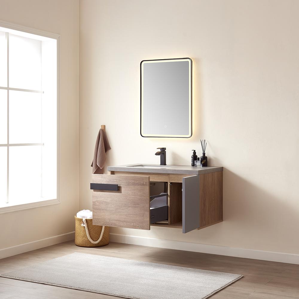 Carcastillo 40" Single Sink Bath Vanity with Grey Sintered Stone Top and Mirror. Picture 3